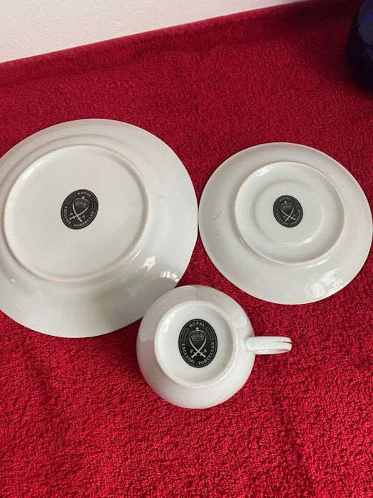 Eleganckie Trio Porcelanowe ROYAL P.X.A. Kobalt i Złoto - Stan Idealny