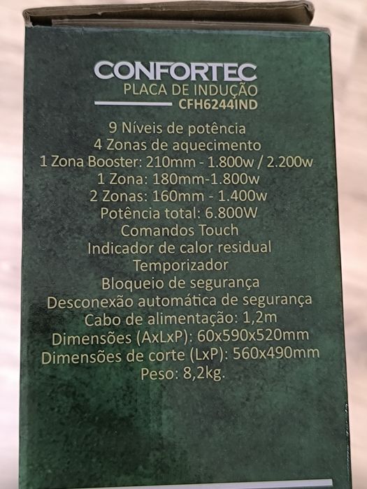 Placa de indução Confortec CFH6244IND 4 zonas – Como nova com garantia