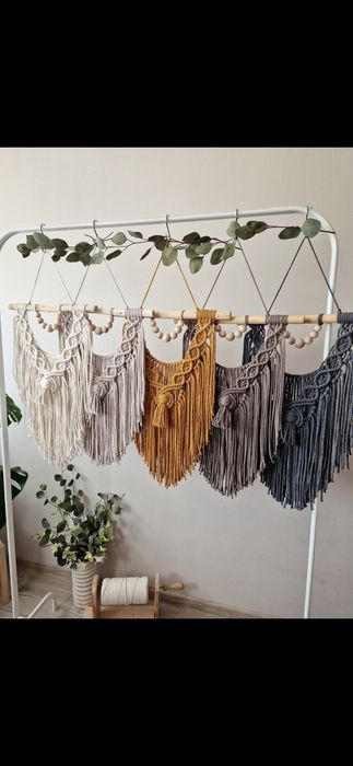 Musztardowa makrama handmade ozodba do salonu boho na prezent