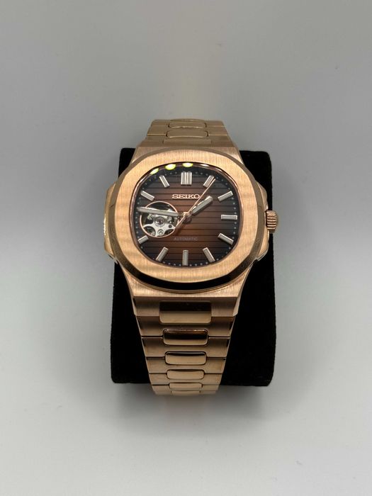 Seiko Mod Zegarek Nautilus Open Heart Rose Gold