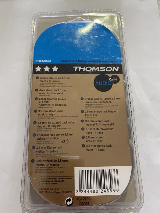 Cabo Audio Thomson 1.5 mt. Jack 3.5. Macho-macho.Novo. 3€.64751976768259121