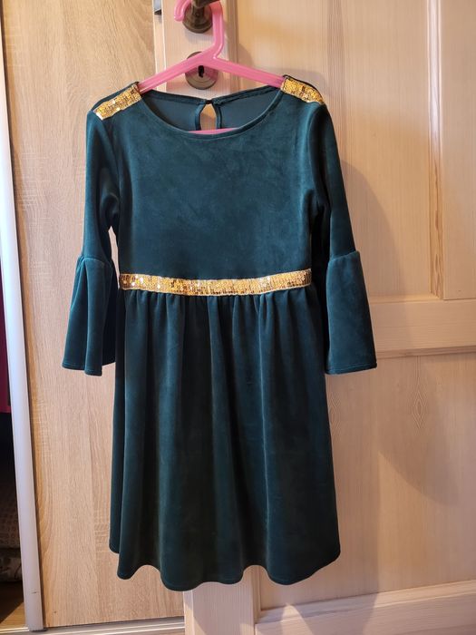 Sukienka welur święta sesja butelkowa zieleń 140