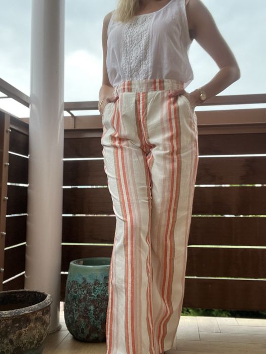 Klasyczne proste szerokie spodnie w paski dzwony szwedy
