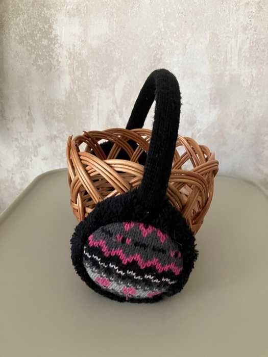 Nauszniki (zamiast czapki) - czarno-szaro-różowe