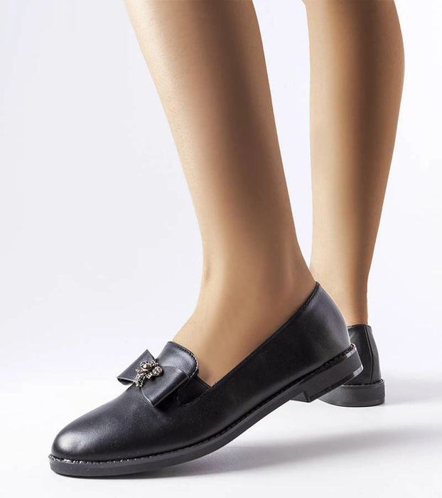 Czarne ozdobne mokasyny Ila