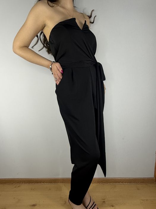 Czarny elegancki kombinezon z prostą nogawką Bonprix rozmiar 42 XL