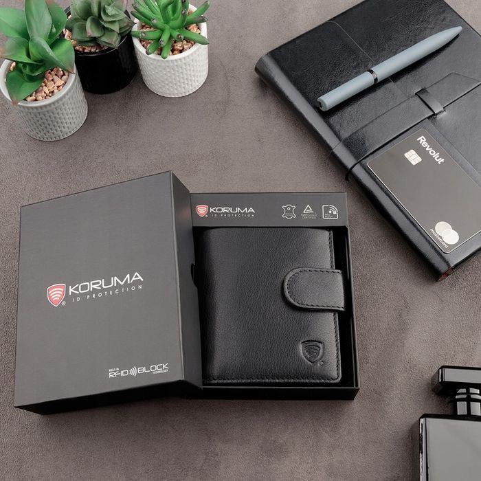 Pojemny Portfel Męski Skórzany Pionowy Ochrona Rfid Block Karty | Koru