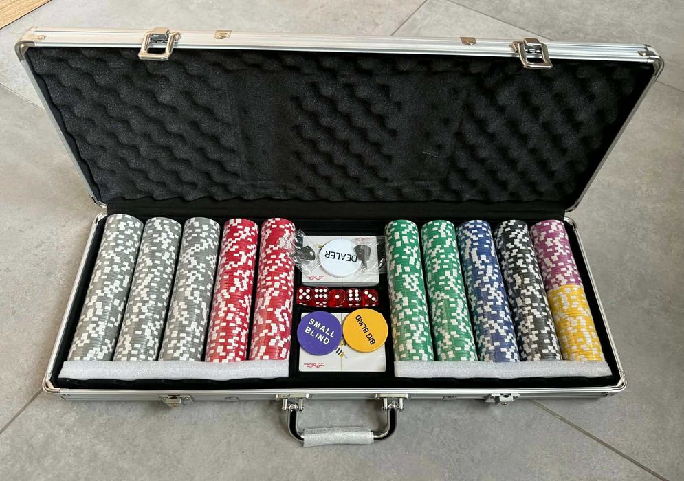Zestaw do Pokera Walizka Poker Karty Texas Żetony Kostki 500 Żetonów