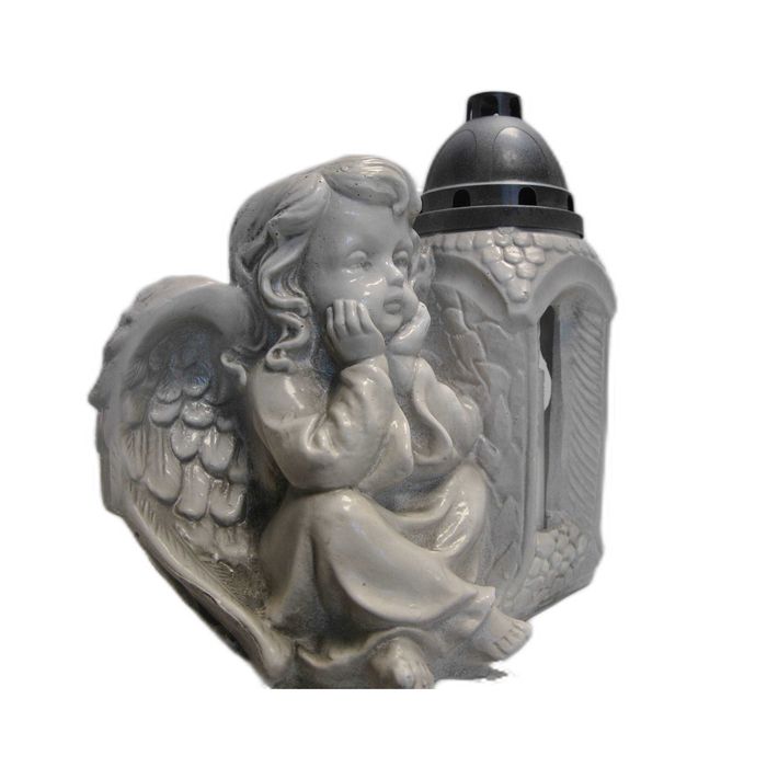 Duży znicz gipsowy dekoracyjny z aniołkiem