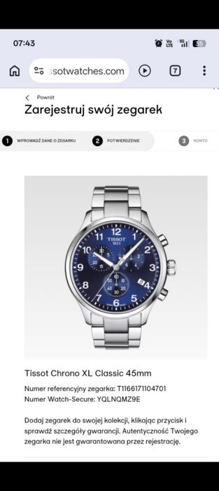 Zegarek TISSOT Chrono XL Classic 45mm | Niebieska Tarcza |  Nowy z pudełkiem
