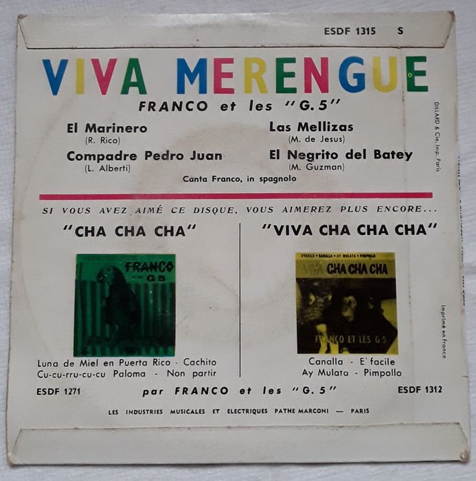 Disco vinil single Franco et Les "G.5" - Viva Merengue