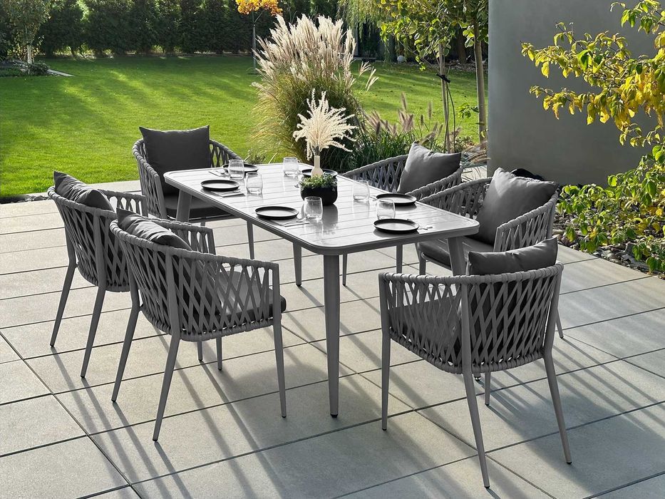 Krzesło Fotel Ogrodowy ze Sznurka Wygodne Oparcie do Ogrodu Poduszki