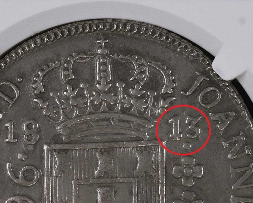 Moeda Prata Brasil 1813 B 960 Réis certificada NGC AU (Patacão)