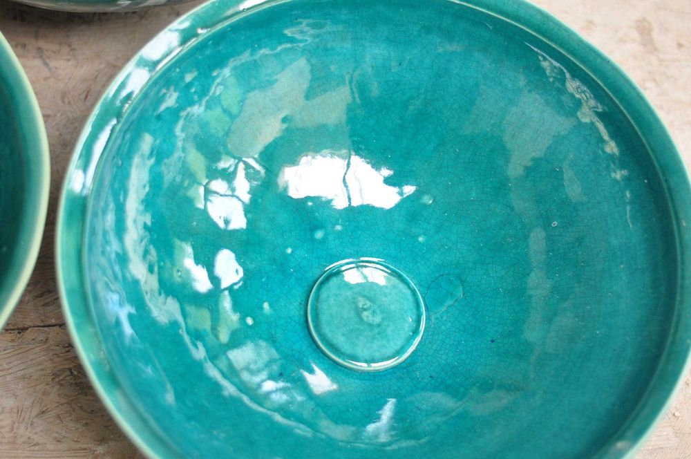 OUTLET & HANDMADE Umywalka ceramiczna nablatowa - 40 cm Emerald Green