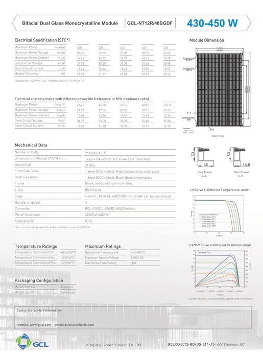 Painel fotovoltaico GCL 445W Bifacial Full Black
