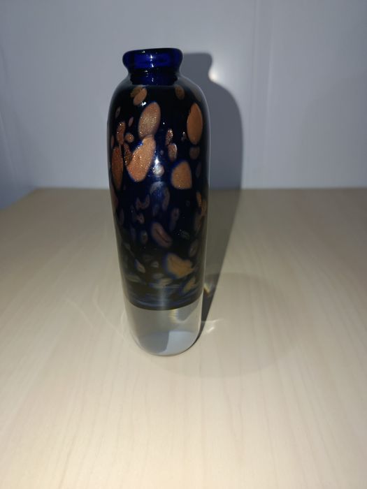Vaso de Vidro Artístico Italiano Cristalcor – Azul Cobalto com Detalhe