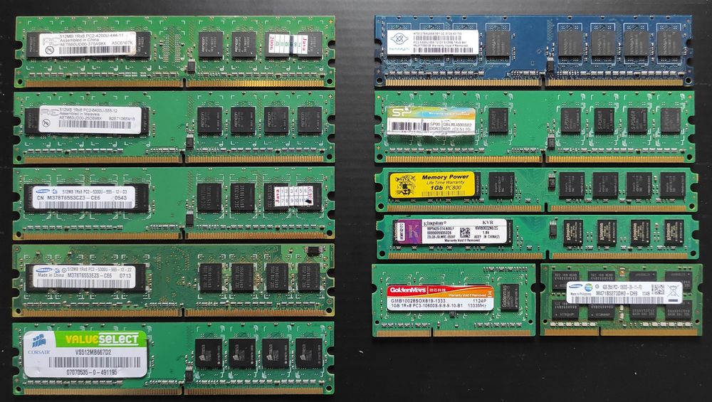 Рабочая оперативная память DDR2-512Mb/1Gb/2Gb, DDR3-1Gb/4Gb