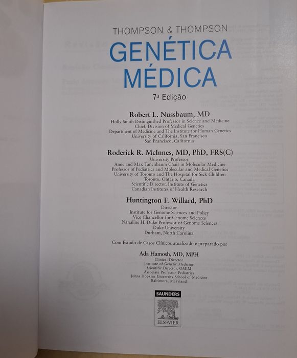 Genética Médica, Thompson & Thompson, 7ª edição,  Elsevier.