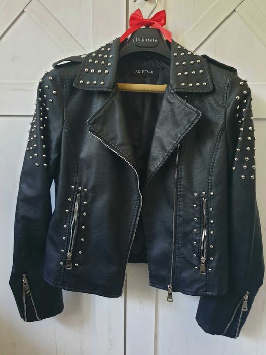 Ramoneska Nowa Black avant garde zip leather jacket rock nity ćwieki D.D. Style 36 38 S M