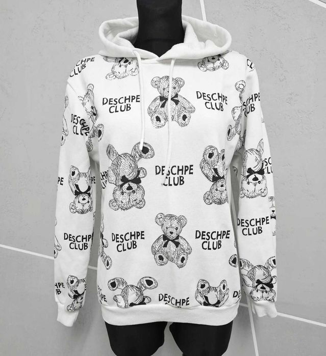 Bluza ocieplana, białe w misie, błyszcząca