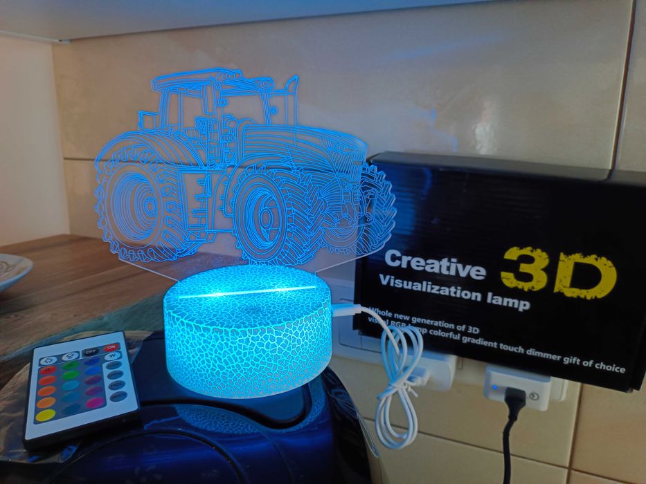 Lampka dla chłopca nocna 3D LED TRAKTOR CIĄGNIK kabel USB + PILOT nowa