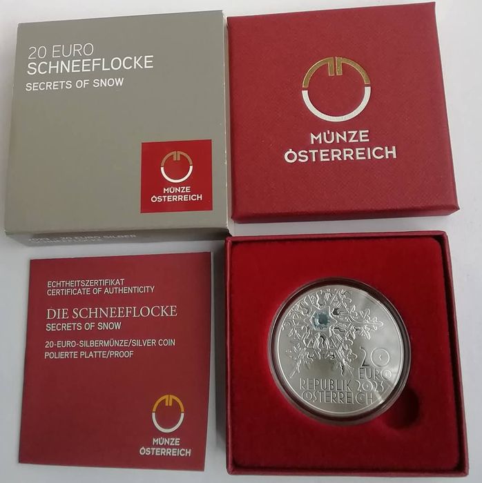 Австрія 20 євро 2023р. СРІБЛО. ПРУФ. Таємниці снігу. Сертифікат.