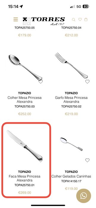 Topázio-Faca Mesa Princesa Alexandra (Prata antiga)