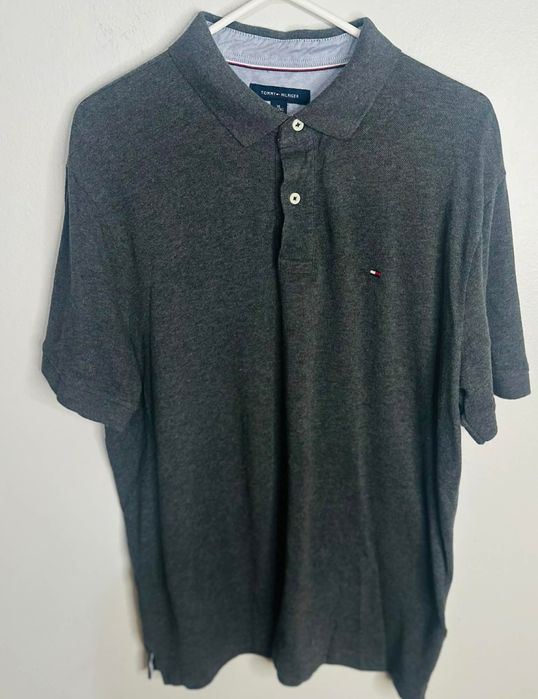 Tommy Hilfiger polo koszulka męska XL szara melanż – bardzo dobry stan