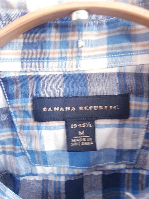 Niebieska lniana koszula w kratę Banana Republic męska M