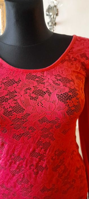 piękna koronowa bluzka r. XS/S stan idealny FUKSJA