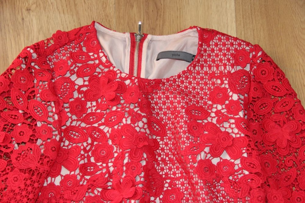 yoshe czerwona sukienka koronkowa koronka 36 s kors solar massimo duti