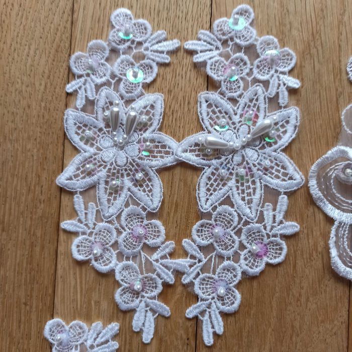 Gipióra koronka haft z cekinami dekoracje ślubne dziecięce