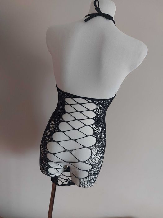 czarna sukienka bodystocking strój erotyczny kostium koronka choker