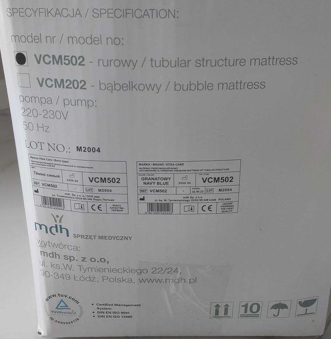 Materac przeciwodleżynowy [VCM502 ] Vitea Care