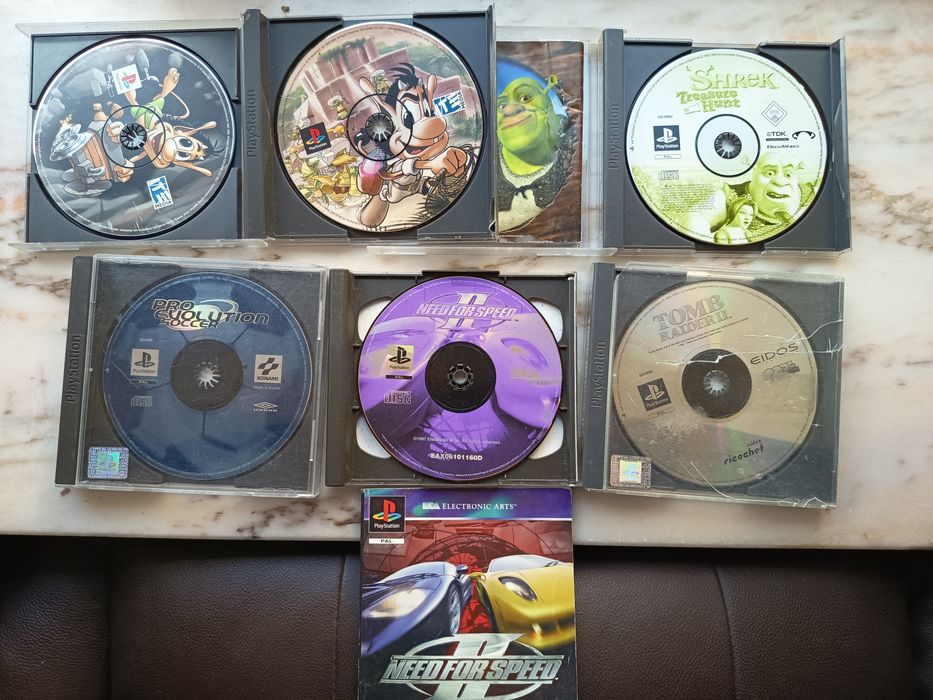 PS1 jogos: Need for Speed II , Tomb Raider II, PES, Shrek, Hugo 2 - PlayStation1