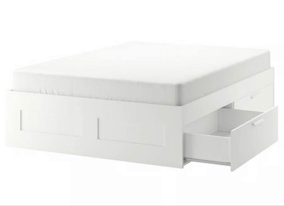 BRIMNES Estrutura cama c/arrumação, branco, 160x200 cm com Cabeceira c/arrumação, branco, 160 cm