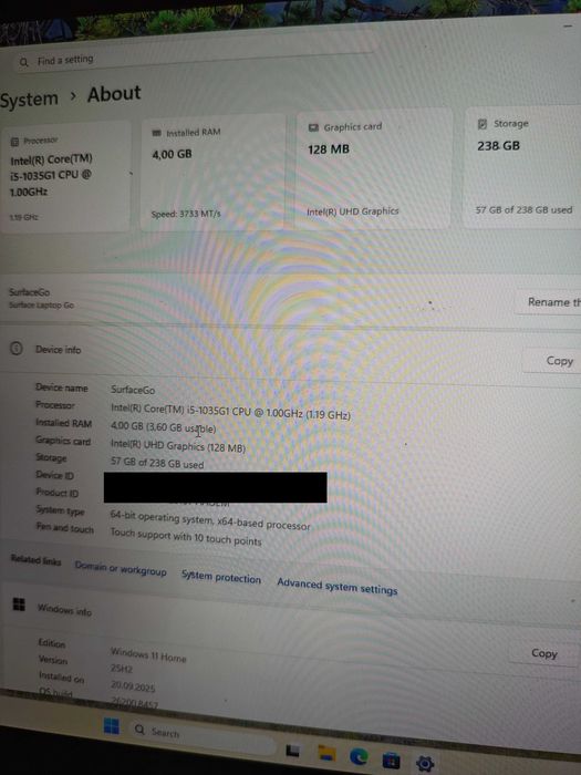 Microsoft Laptop Surface Go i5/4GB ram/256GB ssd, Windows 11