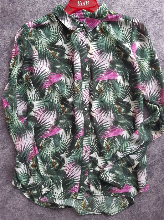 Koszula zwiewna mgiełka floral tropical zielona róż L XL
