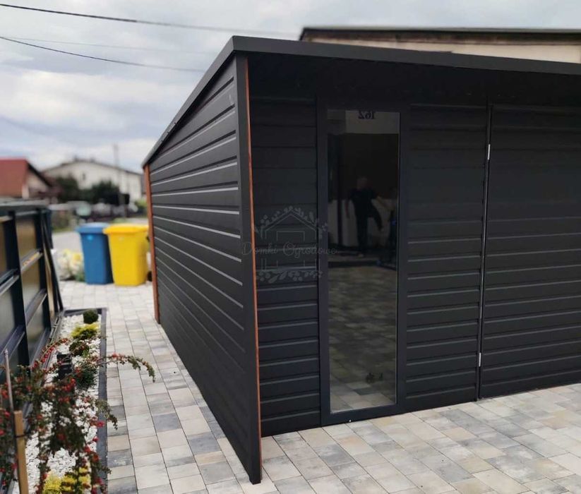 Schowek - domek ogrodowy 5x4m okno  dekor z lameli - antracyt  ID1108