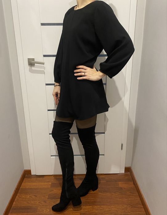 Kozwki za kolano 39 czarne streczowe jak nowe na obcasie zamszowe