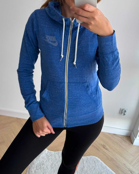 Nike granatowa bluza na zamek z kapturem struktura dwukolorowa 36 s m