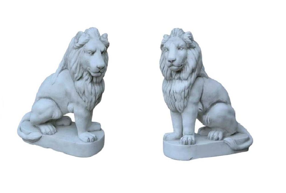 Lew siedzący S para prawy- lewy biały cement figura konglomerat AG-BET
