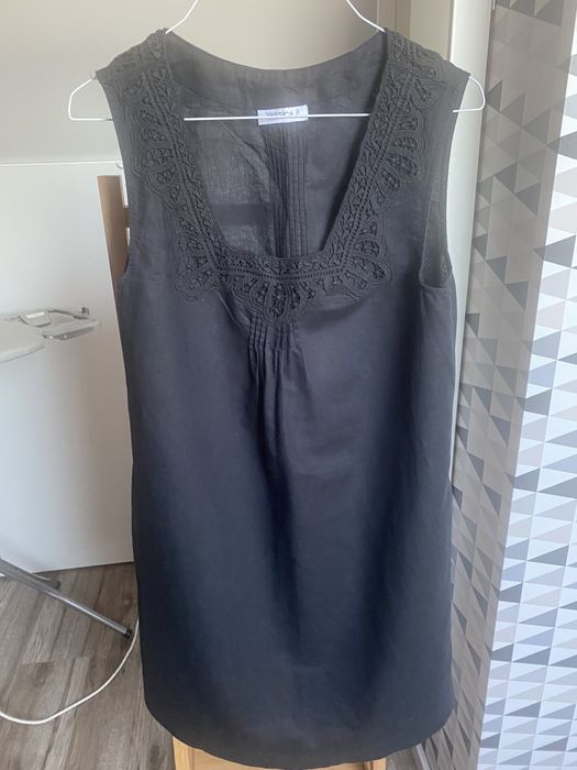 Lniana sukienka mała czarna Yessica 36 haft koronka