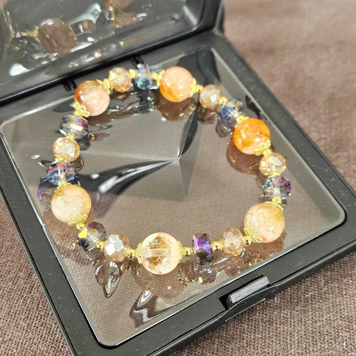 Pulseira de Citrino Natural e Grãos de Cristal Austríaco