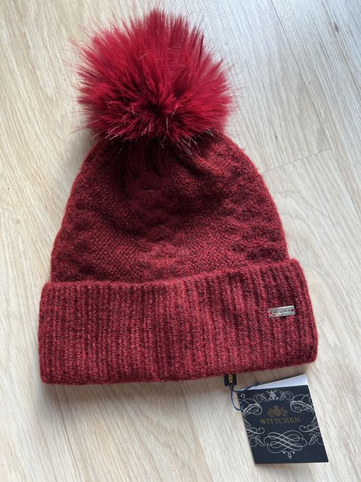 Nowa bordowa damska czapka Wittchen z pomponem i zakładką