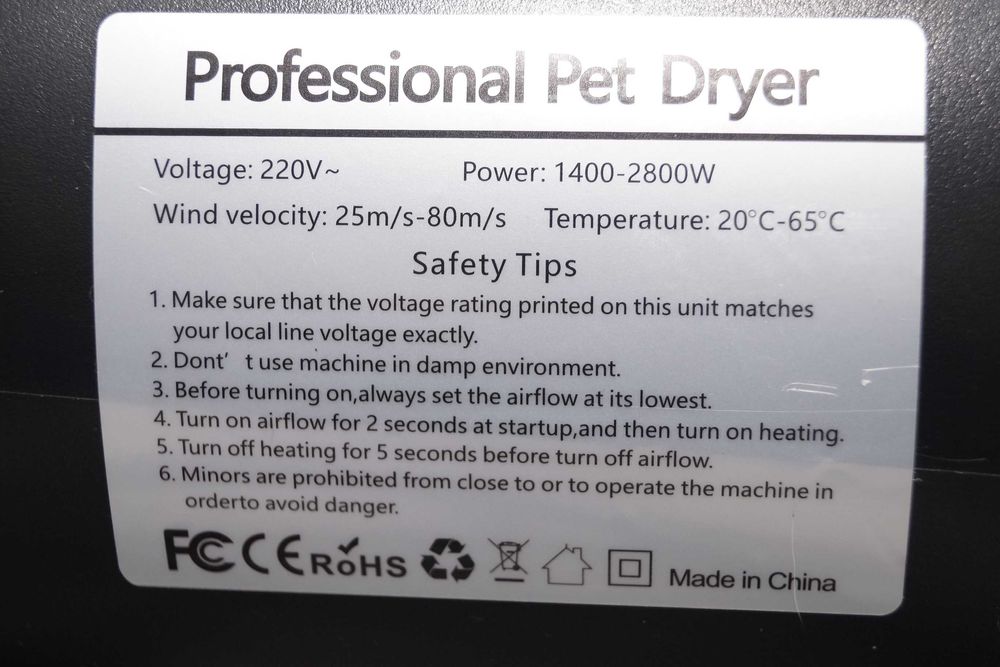 Profesjonalna suszarka dla zwierząt do sierści kota psa