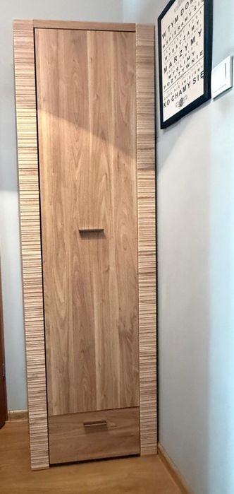 Wąska szafa słupek z szufladą BRW Raflo – 190x64x35 cm, dąb/orzech