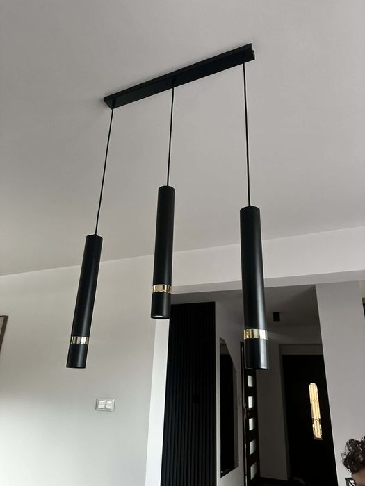 Lampa wisząca loftowa tuba czarno-złota