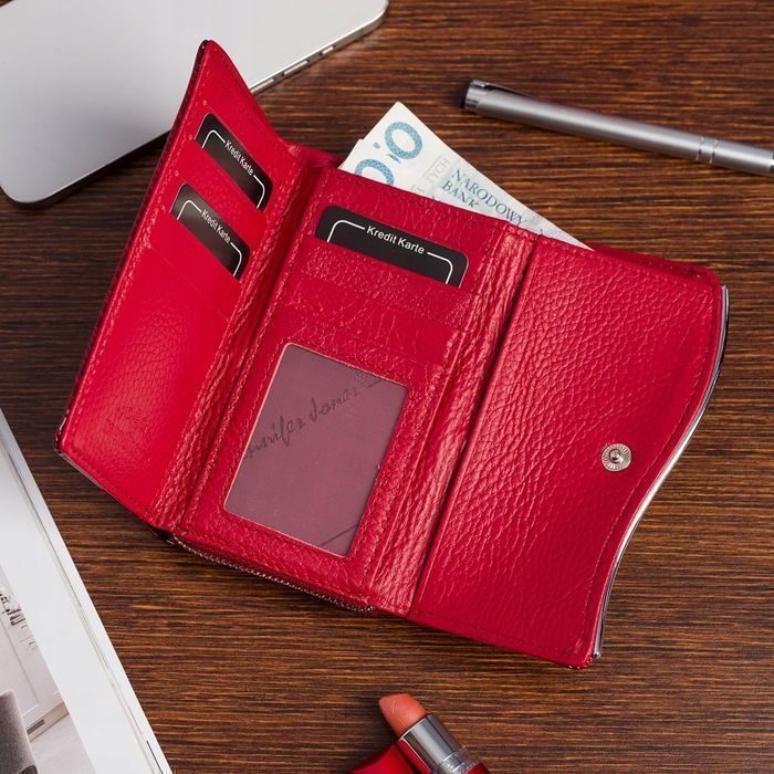 Portfel skórzany damski lakierowany na zamek karty pojemny RFiD duży