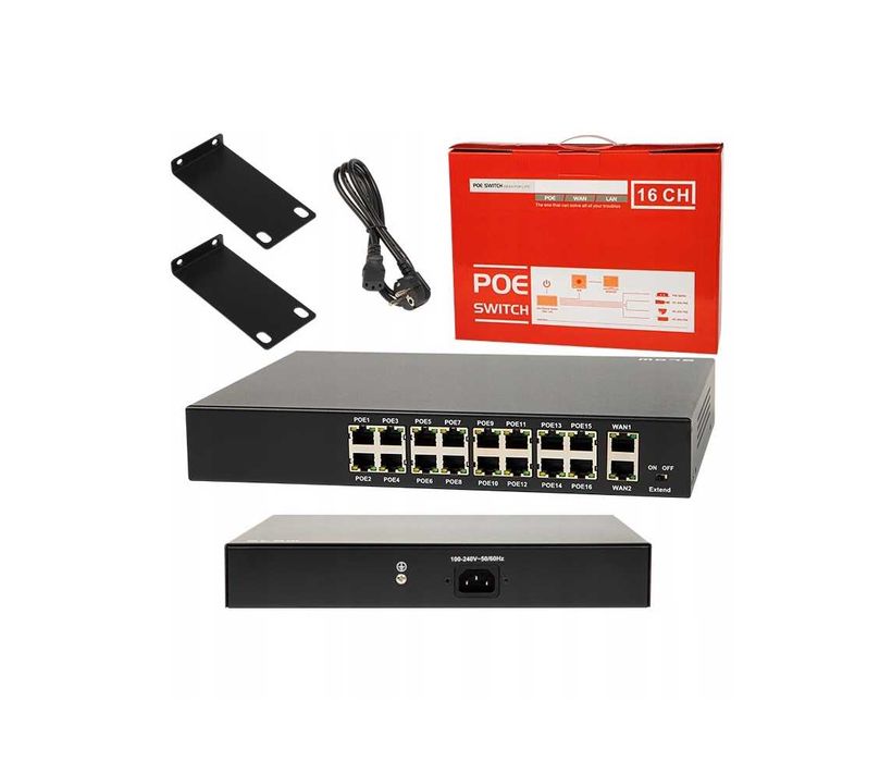 Switch POE do kamer IP 16xPOE 240Mbps 240W 16 porów rj45 + 2 porty